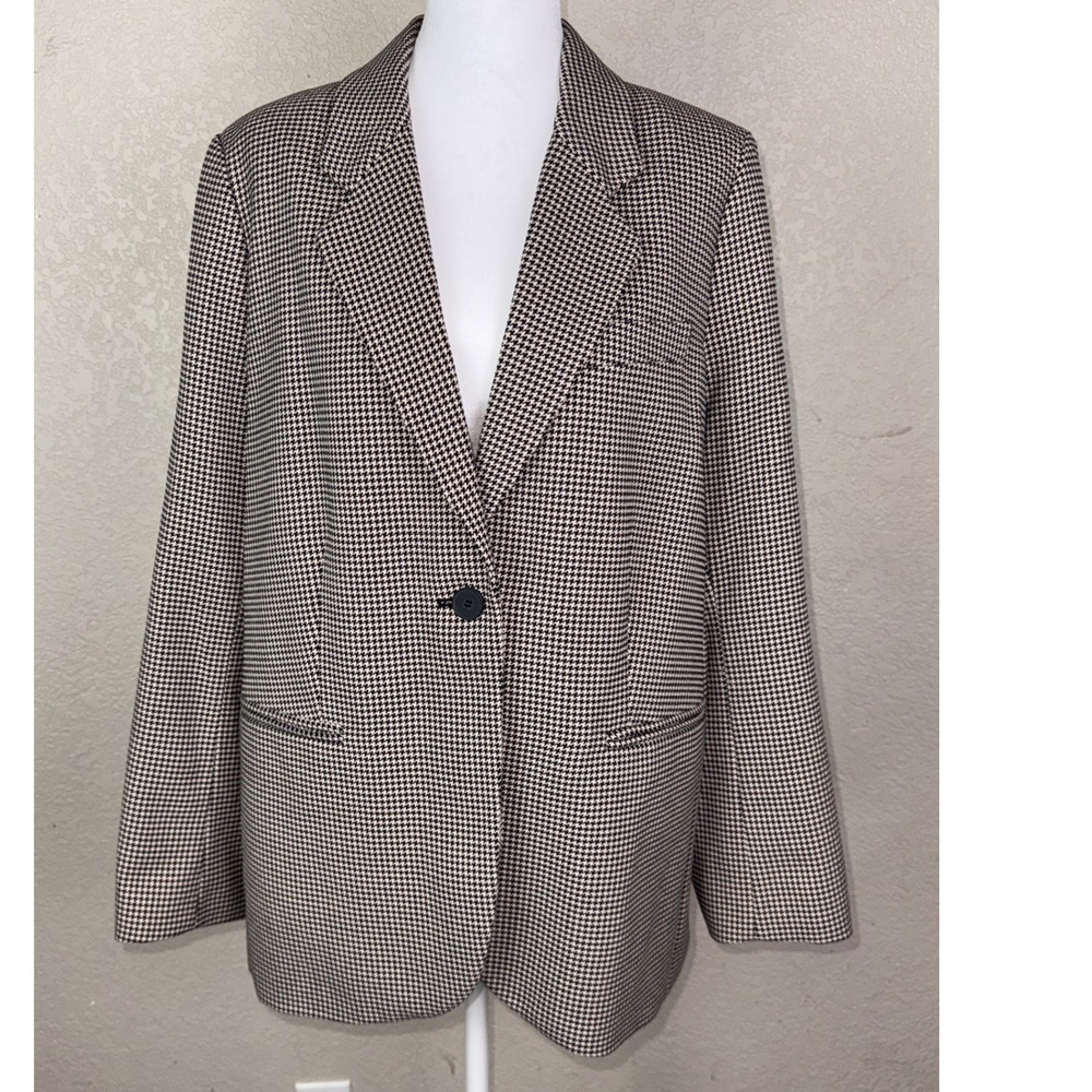 H&M Womens Houndstooth Oversized Single Button Blazer Jacket Black White Size M